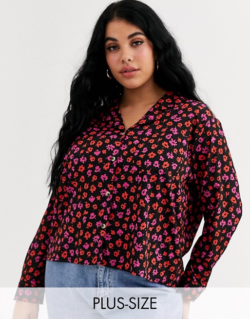 Wednesday's Girl Curve revere collar blouse in bright floral