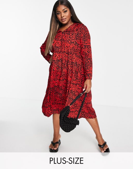Wednesday's Girl Curve - Robe babydoll mi-longue à imprimé animal de couleur vive et avec col