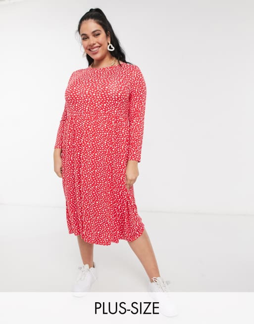 Wednesday's Girl Curve - Robe babydoll mi-longue à manches longues et imprimé effet taches