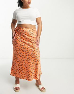 Wednesday's Girl Curve satin slip skirt in spring orange floral - ASOS Price Checker