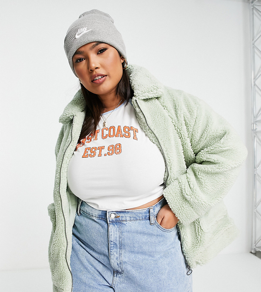 Wednesday's Girl Curve shearling coat in pastel-Green