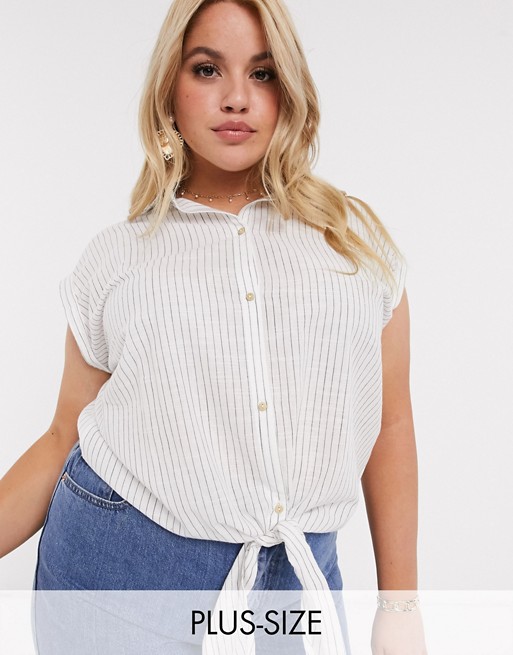 Wednesday's Girl Curve shirt with tie front in stripe