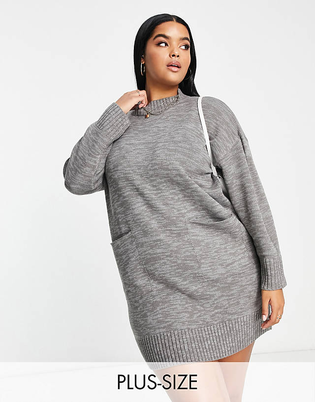 Wednesday's Girl Curve - slouchy jumper dress with high neck in grey knit