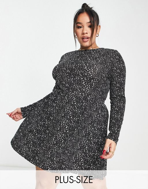 Wednesday's Girl Curve smudge spot mini dress in black and white | ASOS
