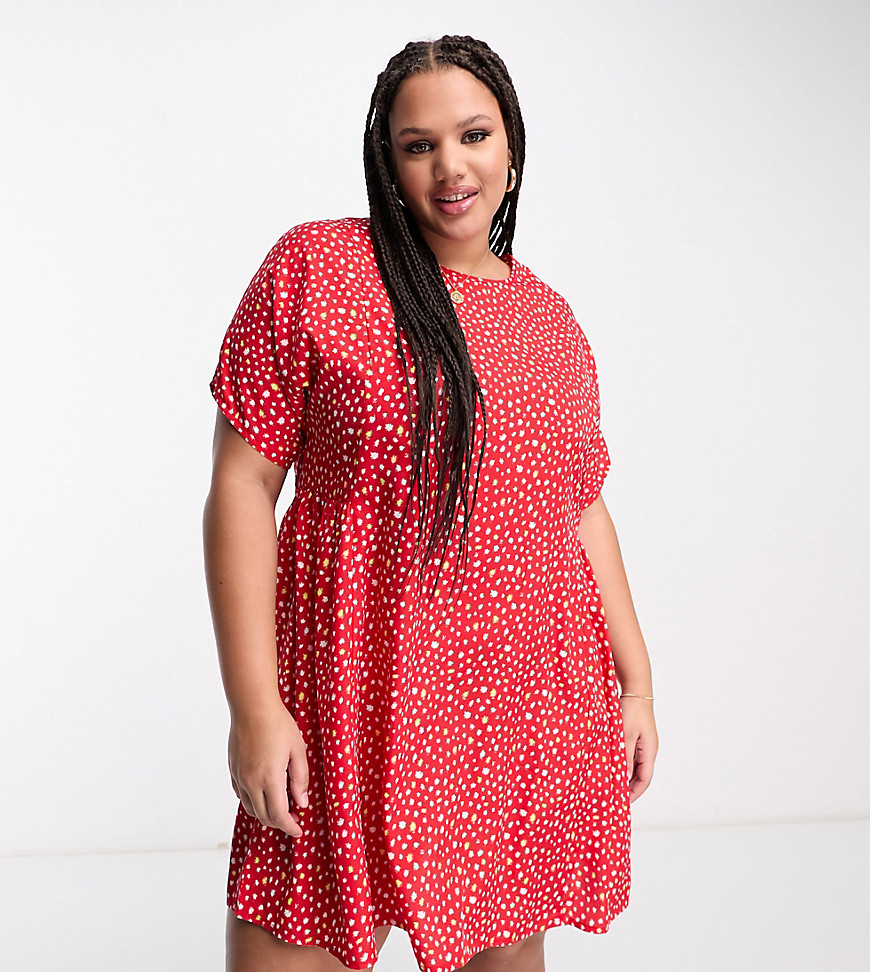 Wednesday's Girl Curve smudge spot mini smock dress in red