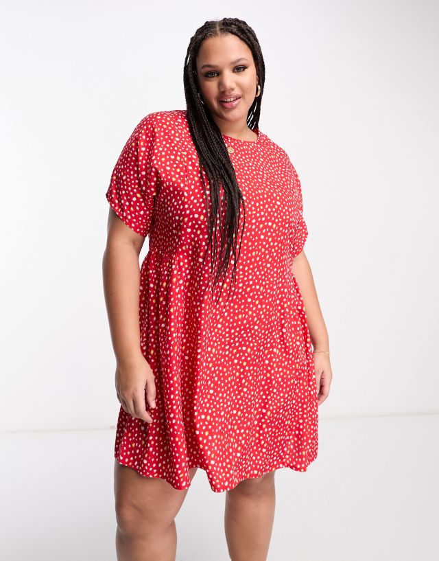 Wednesday's Girl Curve smudge spot mini smock dress in red