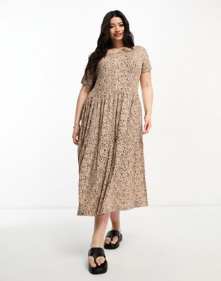 Wednesday's Girl Curve smudge spot tiered midi dress in neutral
