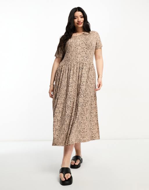 Wednesday's Girl Curve smudge spot tiered midi dress in neutral | ASOS