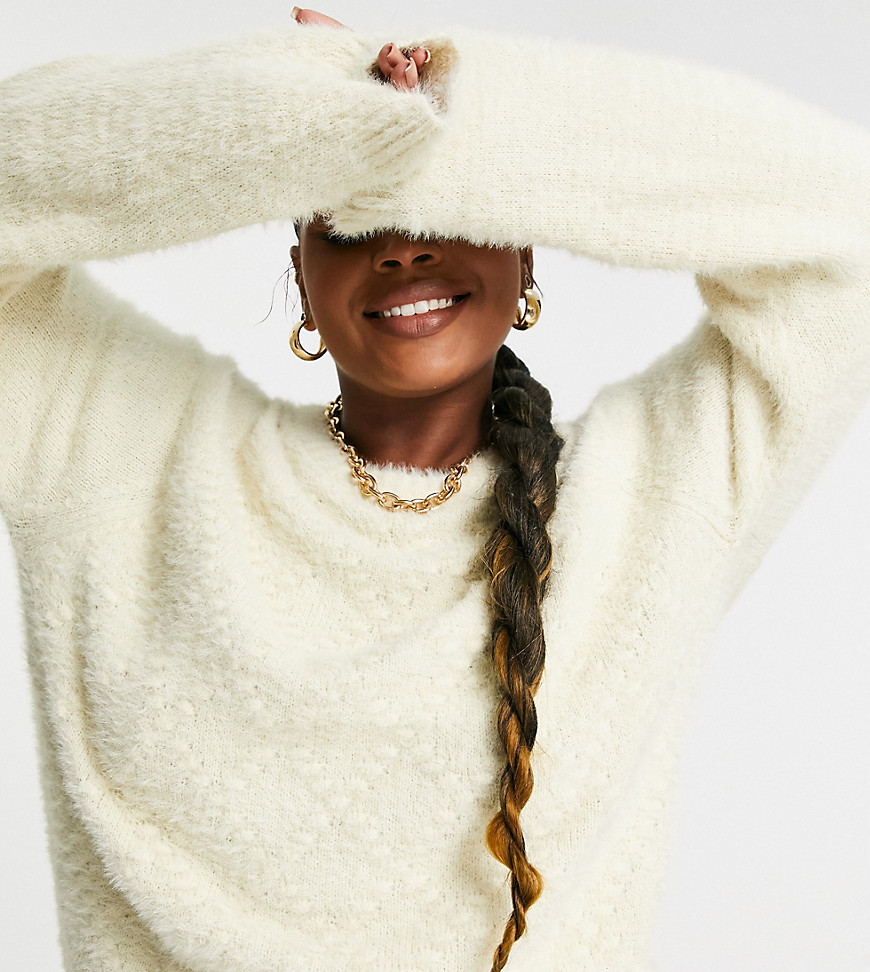 Wednesday's Girl Curve sweater in fluffy cable knit-White
