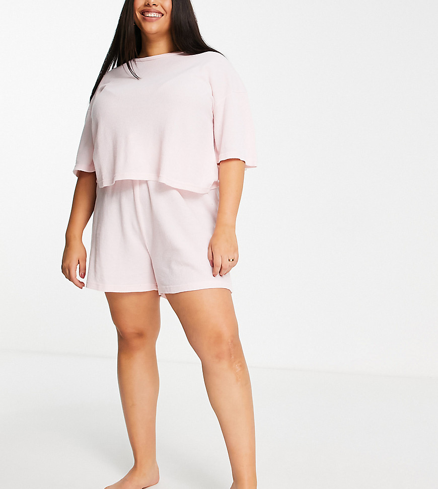 Wednesday's Girl Curve T-shirt and shorts pajama set in soft pink waffle