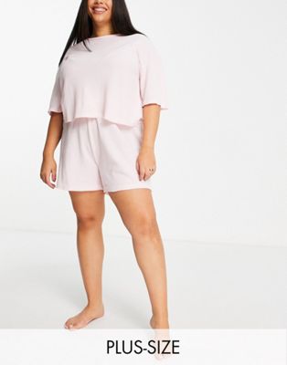 Wednesday's Girl Curve t-shirt and shorts pyjama set in soft pink waffle