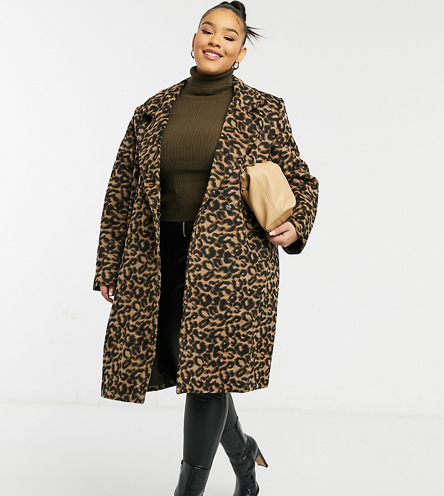 Wednesday's Girl Curve – Taillierter Mantel mit Leopardenmuster-Braun