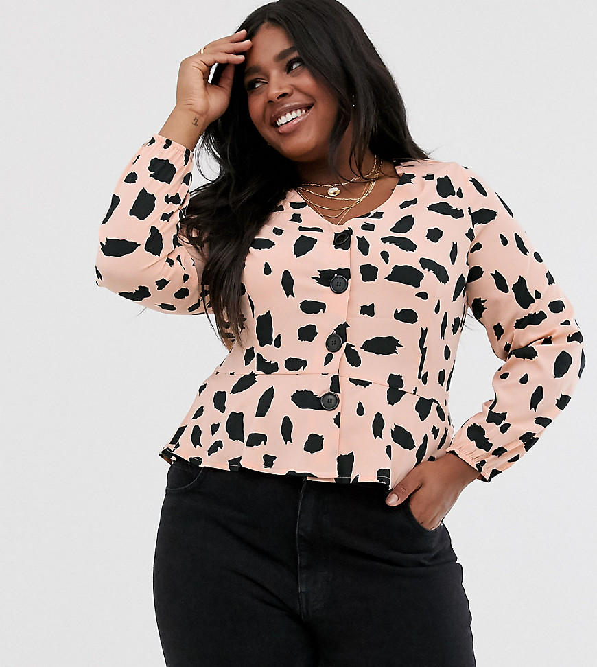 Wednesday's Girl Curve tea blouse in smudge spot-Pink