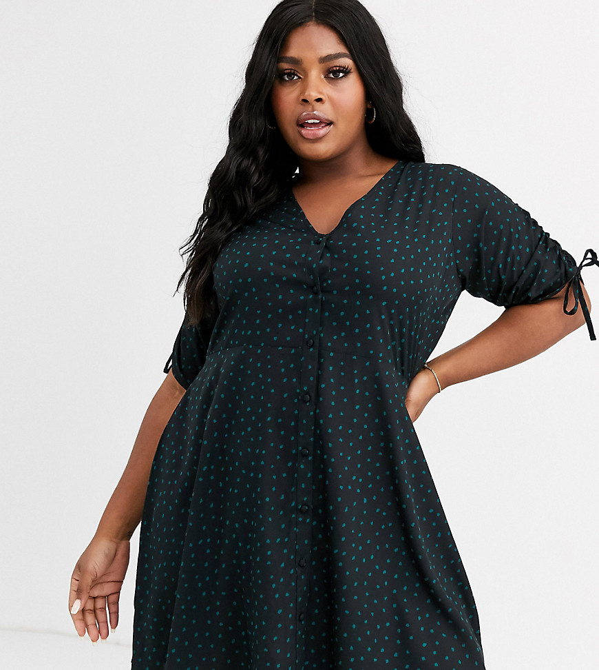 Wednesday's Girl Curve — tea-kjole med bindebånd på ærmerne og prikker-Sort