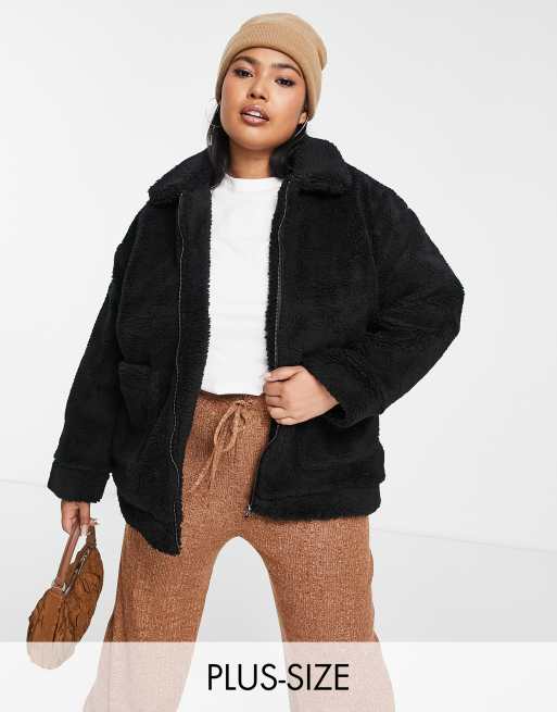 Asos black teddy coat online