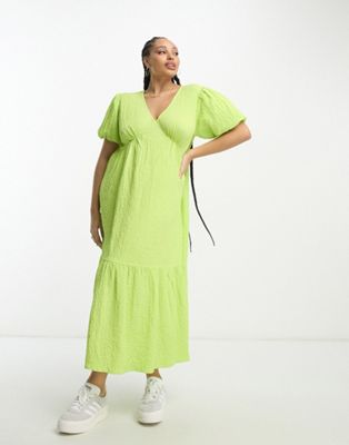 Wednesday's Girl Curve textured midi smock dress in lime - ASOS Price Checker