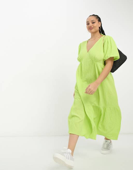 Wednesday's Girl Curve textured midi smock dress in lime | ASOS
