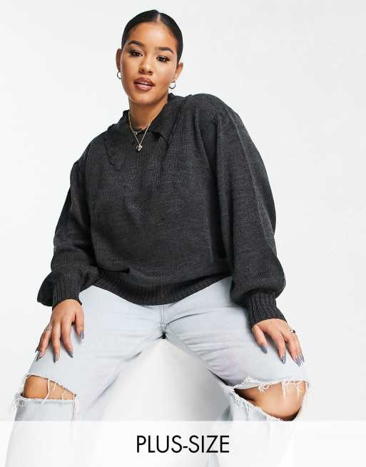 Wednesday's Girl Curve - Trui met ballonmouwen en kraagje