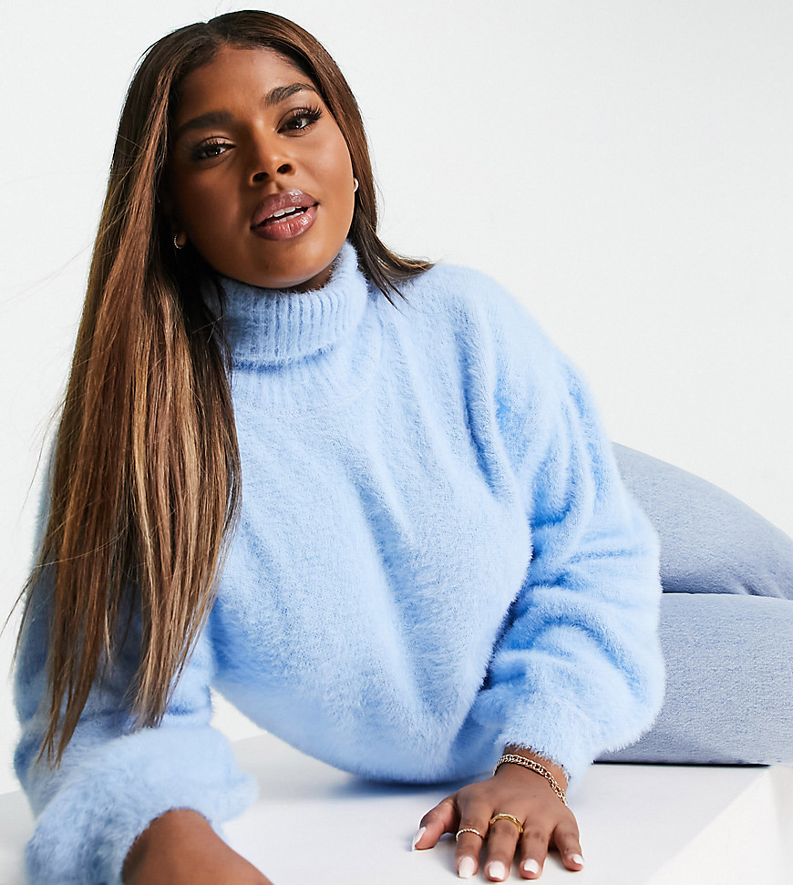 Wednesday's Girl Curve ultimate relaxed sweater with high neck-Blues
