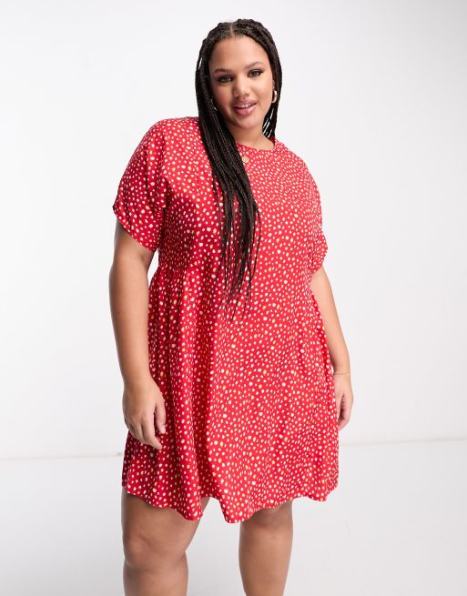 Wednesday's Girl Curve - Vestito grembiule corto rosso a puntini