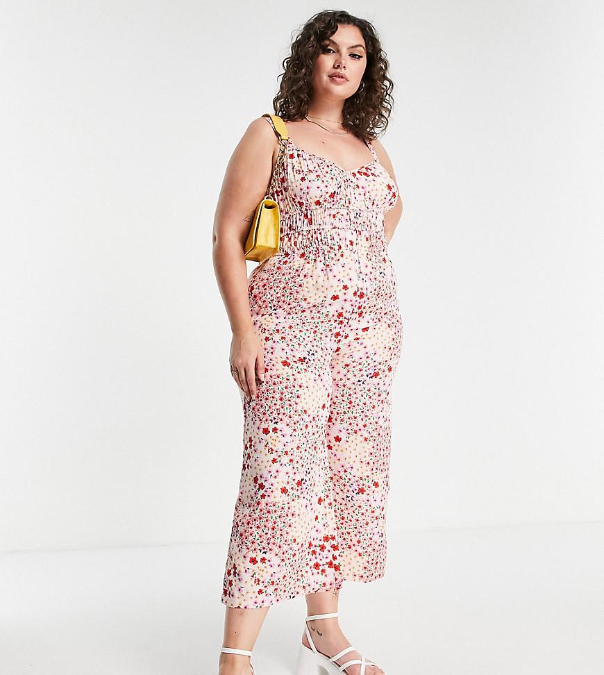 wide leg cami jumpsuit in pink ditsy floral-Multi