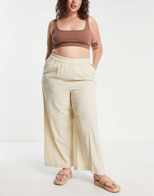 Plus Size Paperbag Waist Wide Leg Pants - Fro Plus Fashion