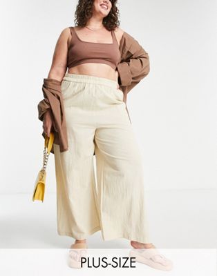 Wednesday's Girl Curve wide leg linen style relaxed trousers in stone