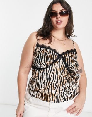 Wednesday's Girl Curve zebra print lace trim satin cami top in multi (part of a set) - ASOS Price Checker