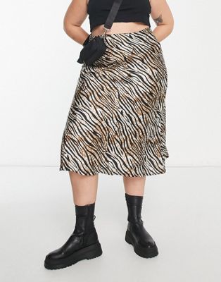 Wednesday's Girl Curve zebra print satin midi skirt co-ord in multi