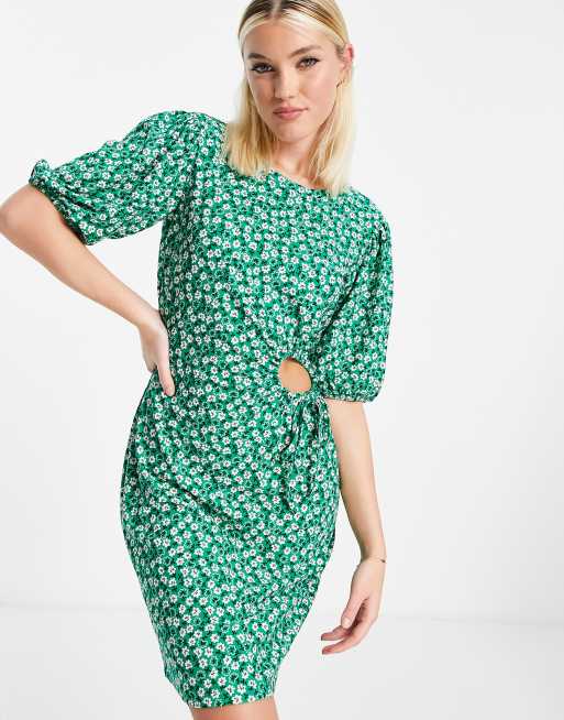Wednesday's Girl cut out detail mini jersey t-shirt dress in green
