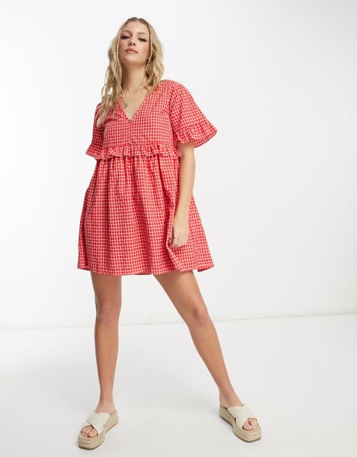 Wednesday's Girl – Czerwona luźna sukienka mini w kratkę