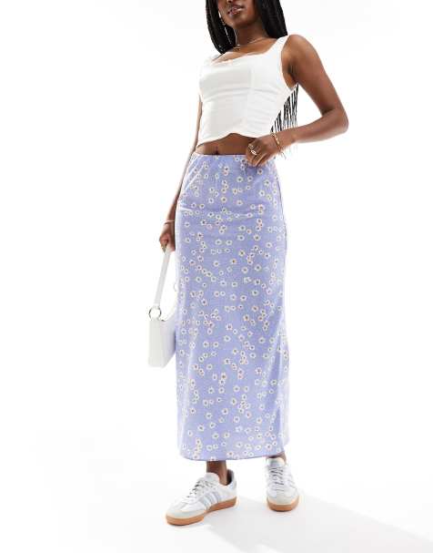 Wednesday's Girl daisy floral midaxi skirt in blue - view 1