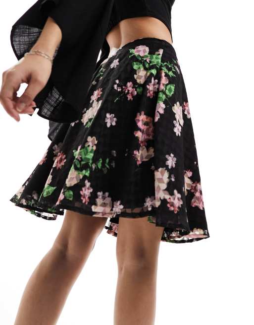 Black floral maxi mini skirt hotsell