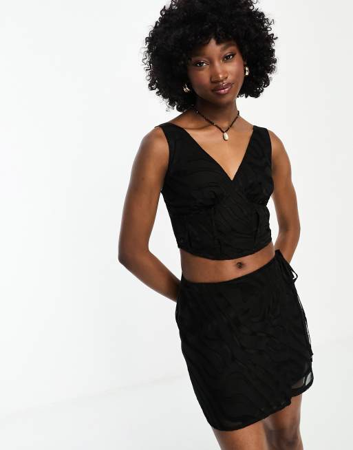 Wednesday's Girl devore zebra bustier corset top in black (part of a set)