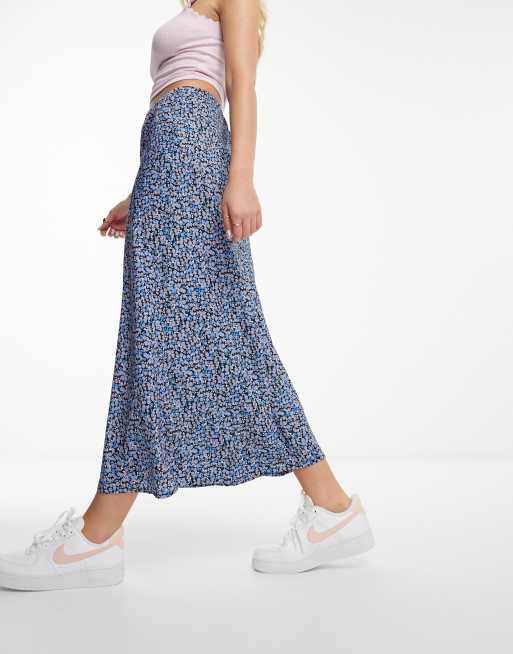 Wednesday's Girl ditsy floral midi skirt in blue | ASOS