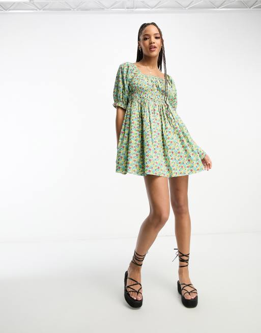 Wednesday's girl mini smock 2025 dress in ditsy floral