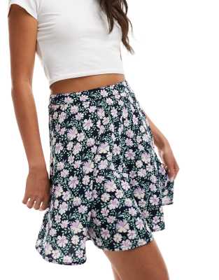 Wednesday's Girl ditsy print flippy mini skirt in black and lilac