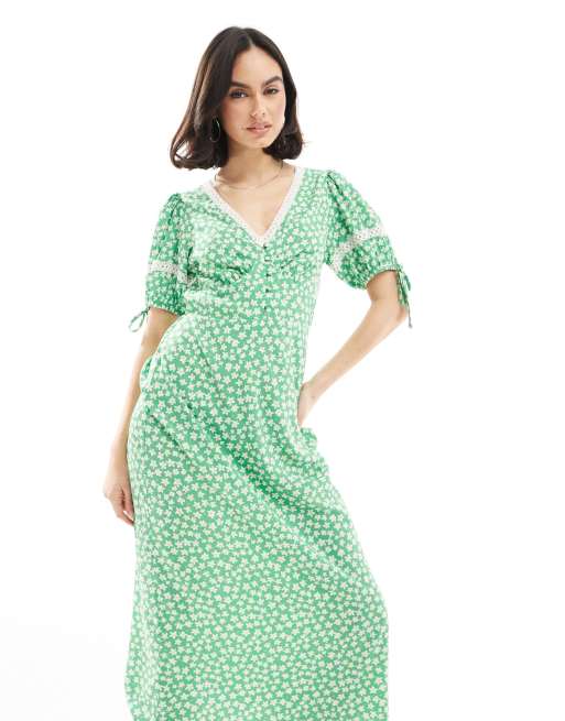 green emerald velvet dress Green Ditsy Floral Avery Midi Dress