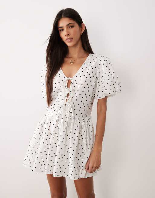 princess polly baby blue dress Maeve Contrast Ruffle Knit Mini Dress - Black/White main image 1