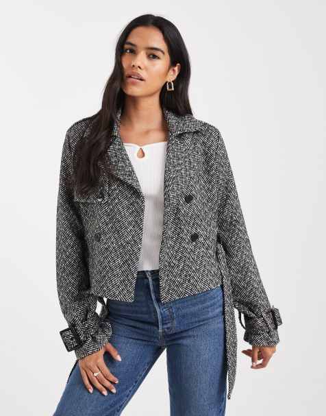 Wednesday's Girl double breasted herringbone cropped jacket - view 1