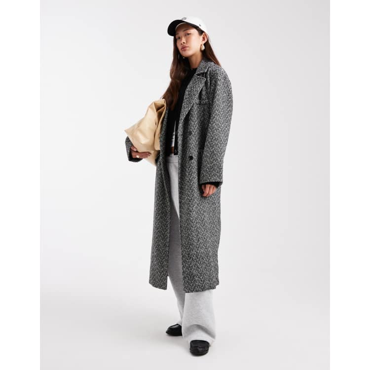 Wednesday's Girl double breated longline tweed coat in gray | ASOS