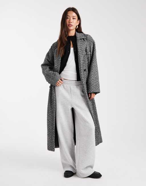 Wednesday's Girl double breated longline tweed coat in grey, 2 of 4
