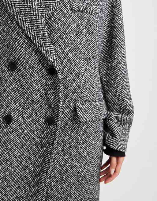 Wednesday's Girl double breated longline tweed coat in grey, 3 of 4