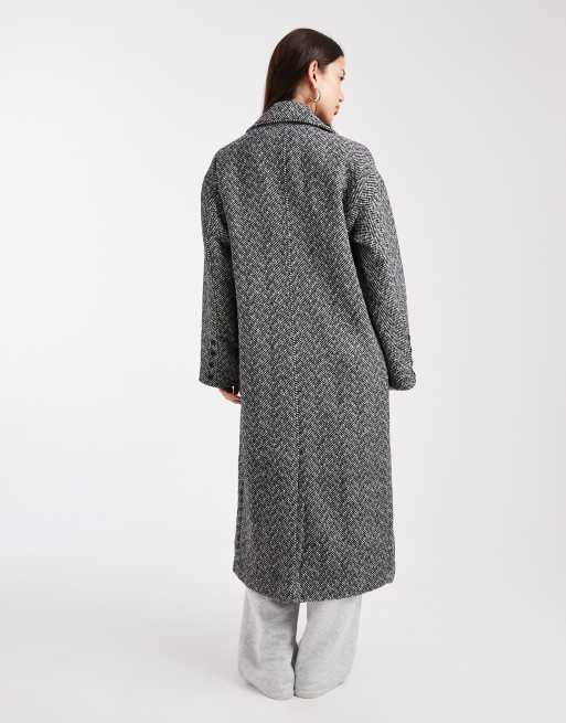 Wednesday's Girl double breated longline tweed coat in grey, 4 of 4
