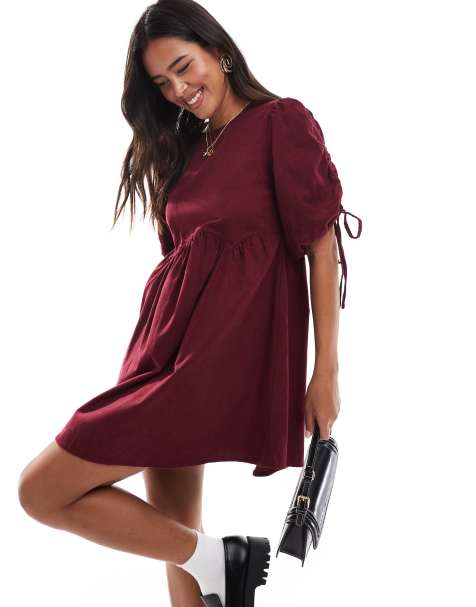 Wednesday's Girl - Dybrød mikromini-smock-kjole i fløjl - view 1