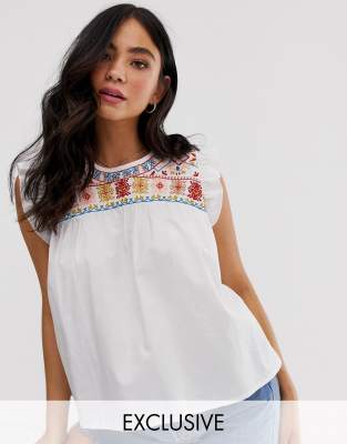 embroidered smock top