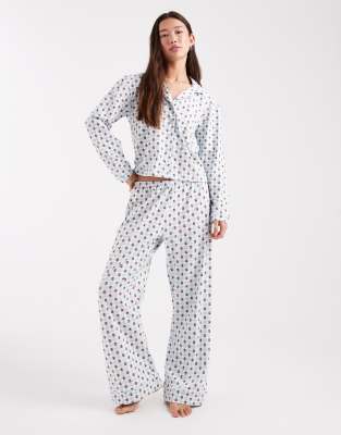 Wednesday's Girl - Ensemble de pyjama avec chemise à manches longues et pantalon - Imprimé fleurs-Blanc