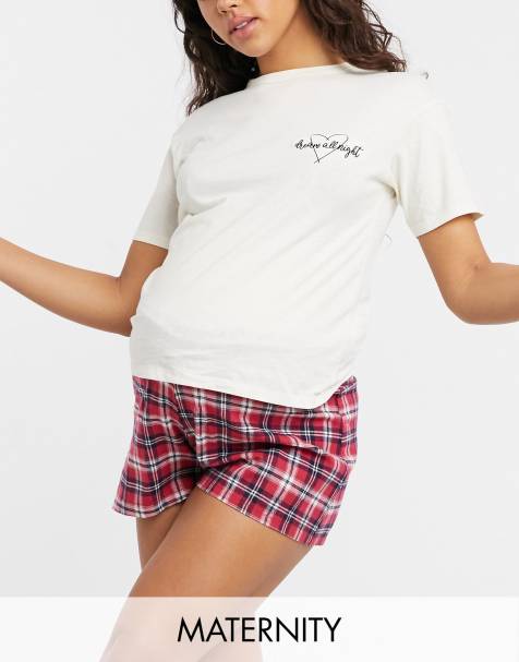 Wednesday's Girl - Ensemble de pyjama de maternité avec t-shirt imprimé et short à carreaux - view 1