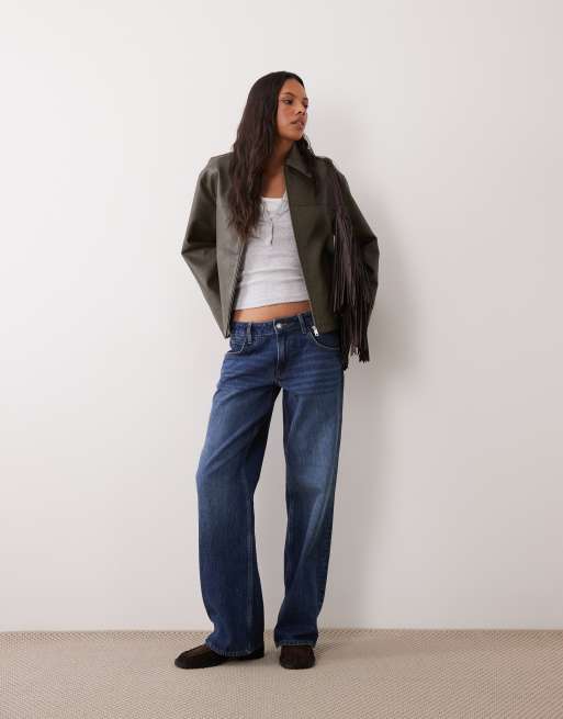 Wednesdays Girl faux leather collared jacket in khaki, 2 of 4
