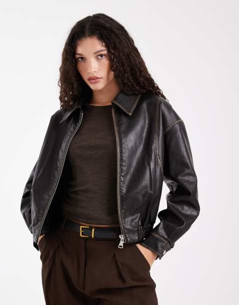 Wednesdays Girl faux-leather oversized jacket in black - view 1